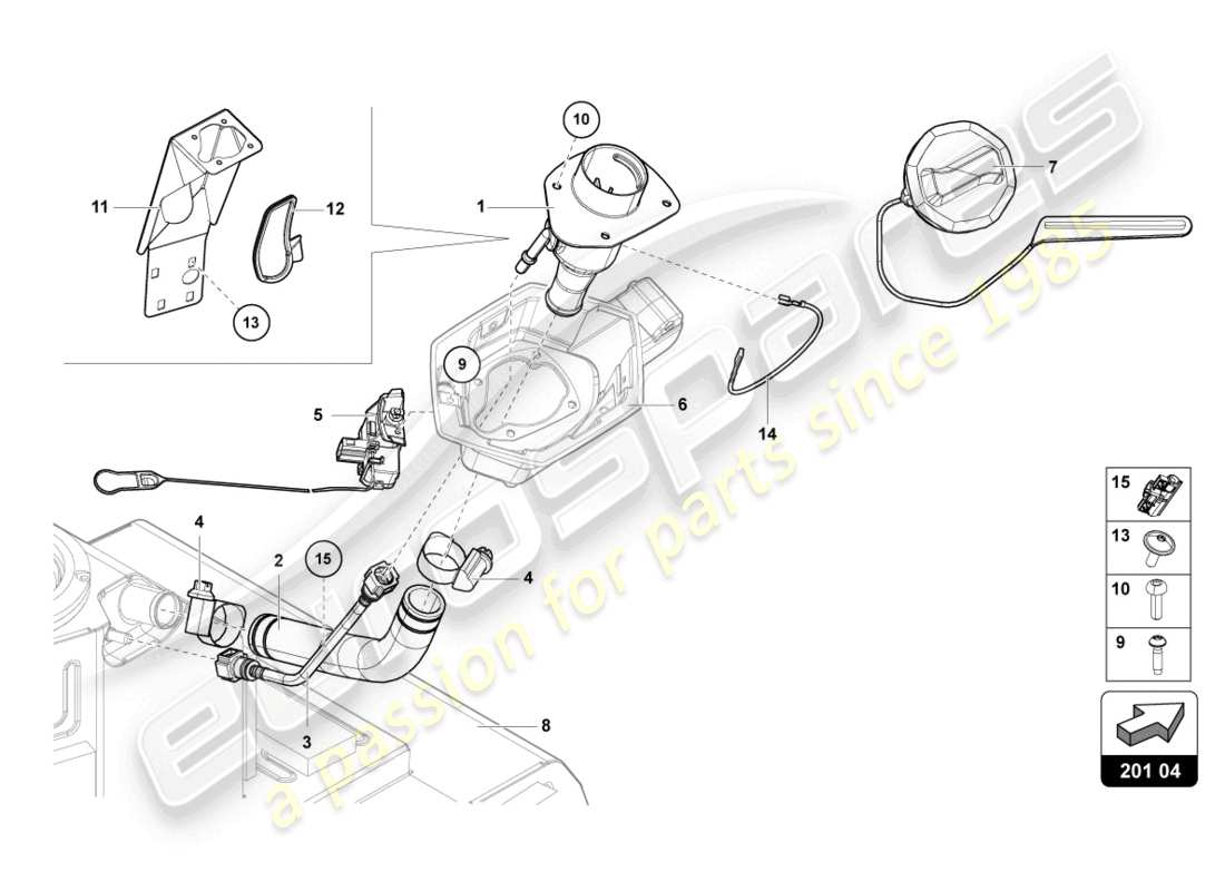 lamborghini lp700-4 roadster (2013) fuel filler neck with restric parts diagram
