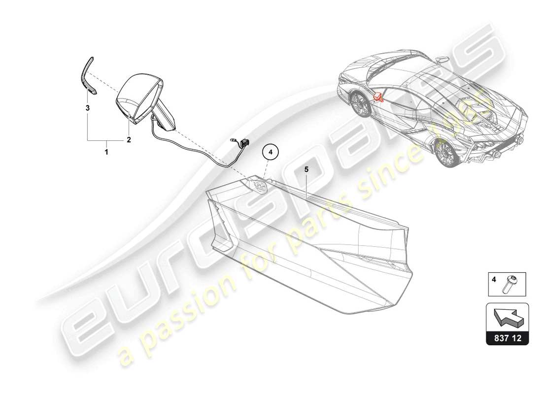 lamborghini sian (2021) exterior mirror parts diagram