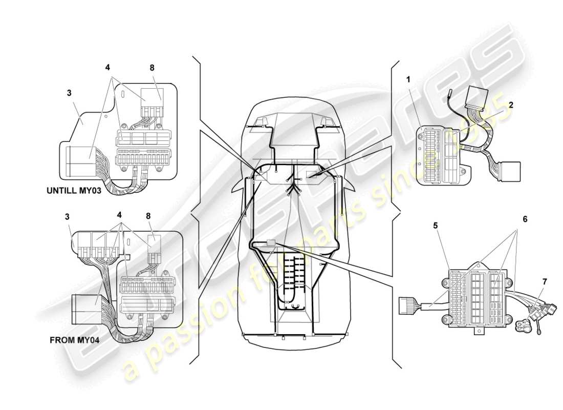 lamborghini murcielago roadster (2006) central electrics parts diagram