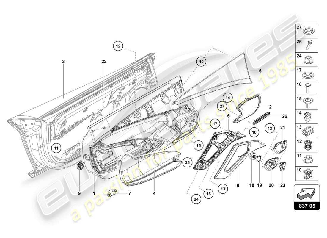 lamborghini lp700-4 coupe (2015) driver and passenger door parts diagram