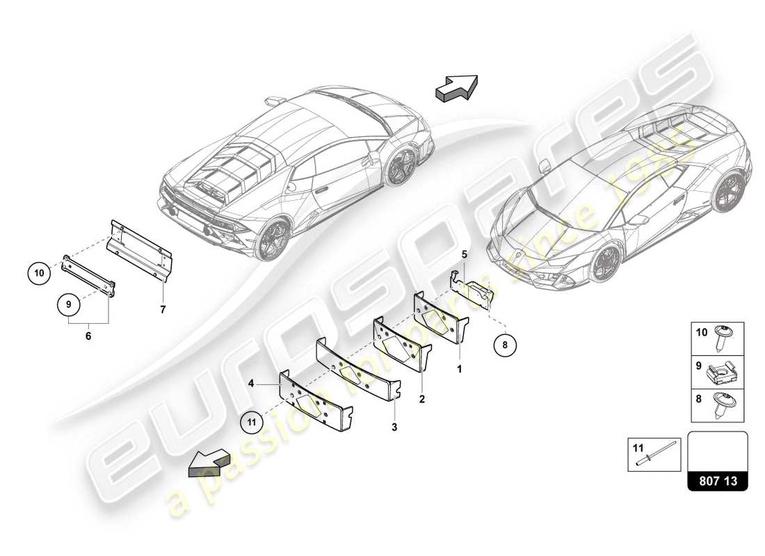 lamborghini evo spyder (2020) licence plate holder parts diagram