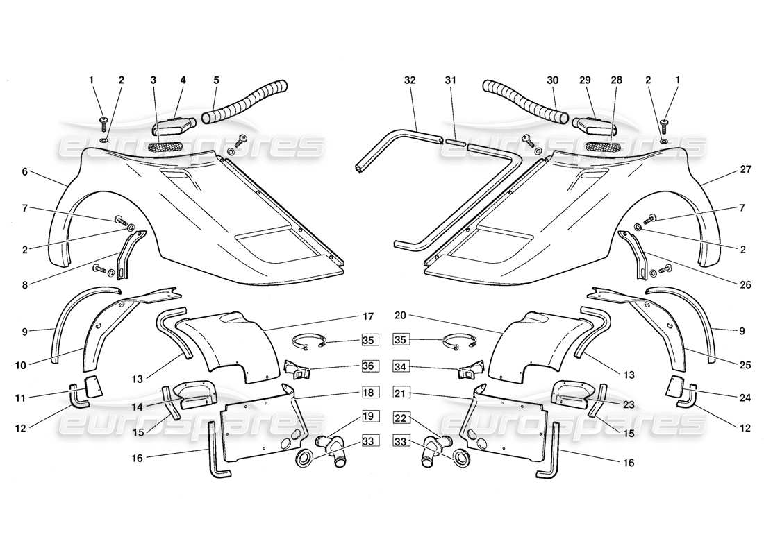 lamborghini diablo (1991) front body elements (valid for october 1991 version) part diagram