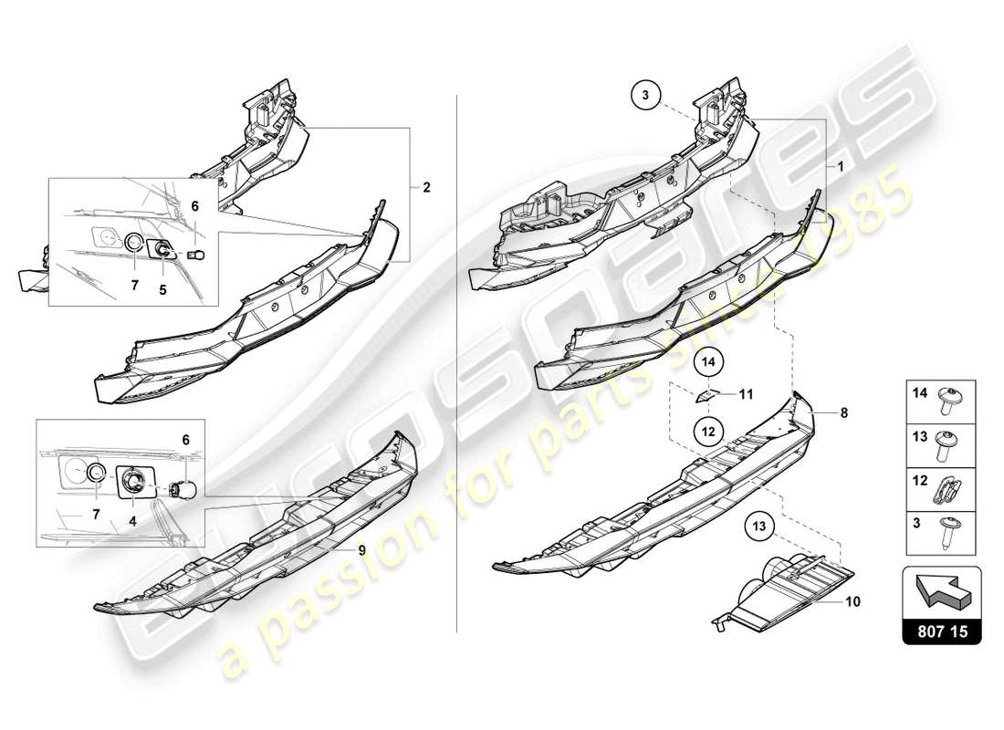 lamborghini lp740-4 s coupe (2017) bumper, complete rear part diagram