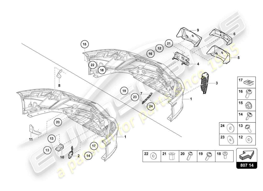 lamborghini lp740-4 s coupe (2017) bumper, complete front part diagram