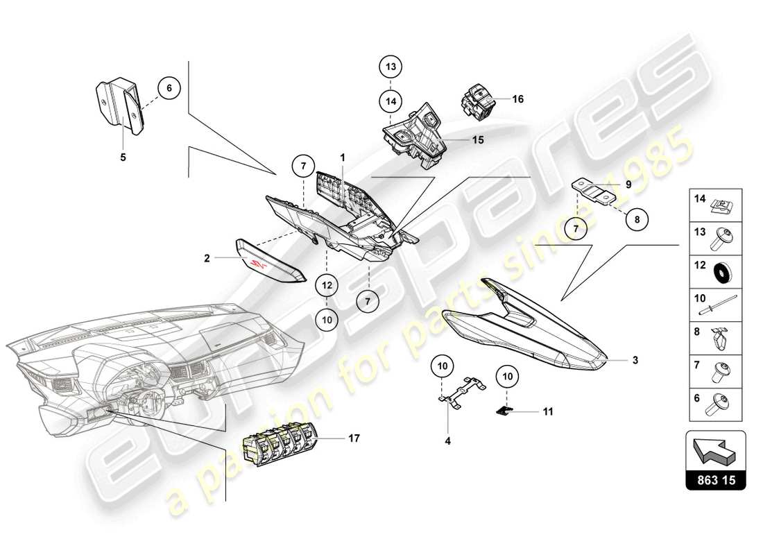 lamborghini lp770-4 svj roadster (2021) switch unit part diagram