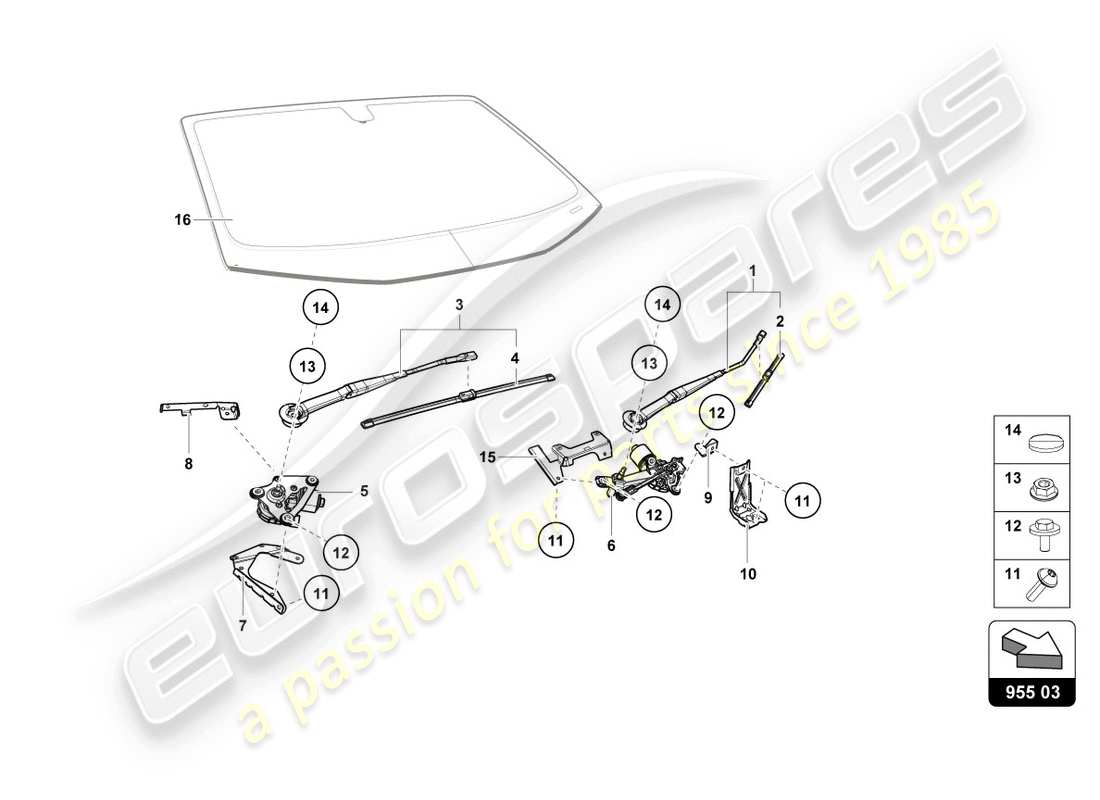 lamborghini evo coupe (2020) windshield wiper parts diagram