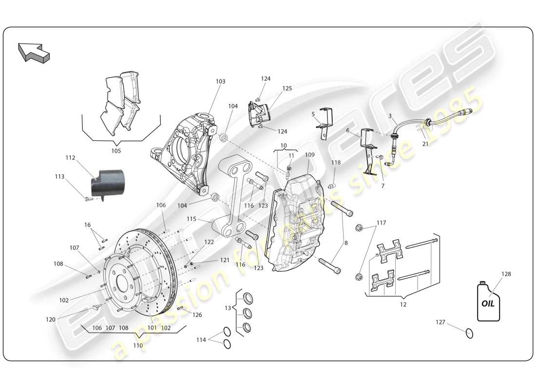 lamborghini super trofeo (2009-2014) front brake disc parts diagram