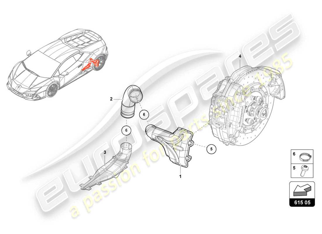 lamborghini evo coupe (2020) air duct for brake cooling part diagram