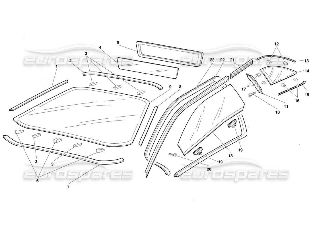 lamborghini diablo (1991) windows part diagram