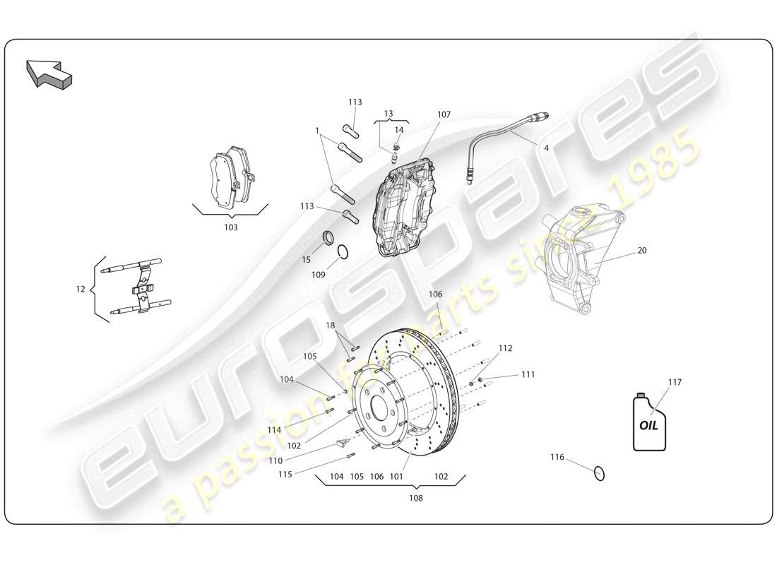 lamborghini super trofeo (2009-2014) rear brake discs part diagram