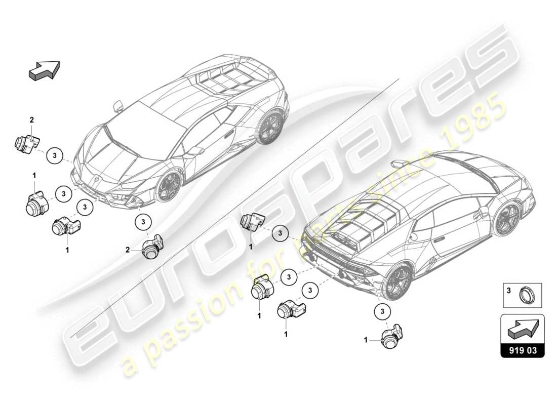 lamborghini evo coupe (2020) parking aid part diagram