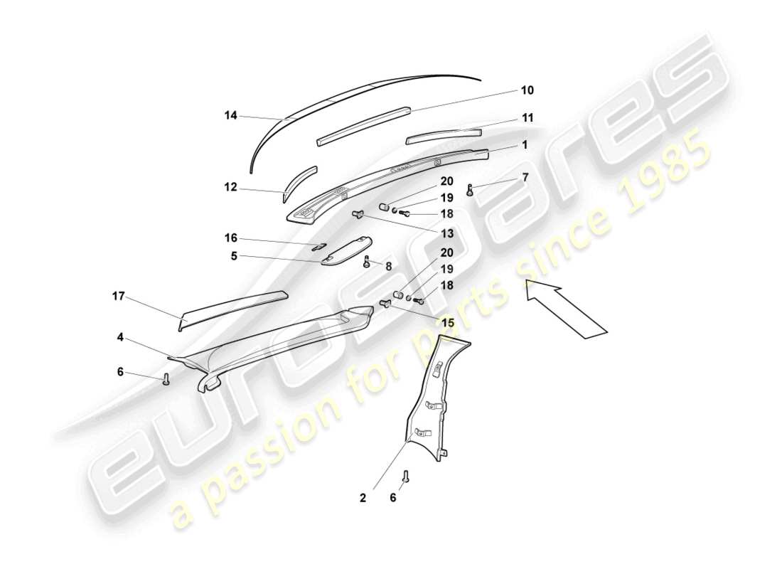 lamborghini murcielago roadster (2006) sound absorbers parts diagram