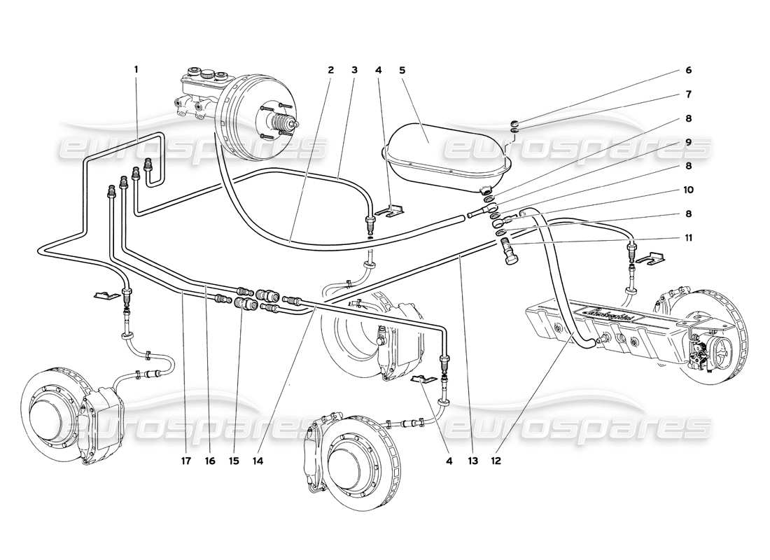 lamborghini diablo sv (1999) brake system parts diagram