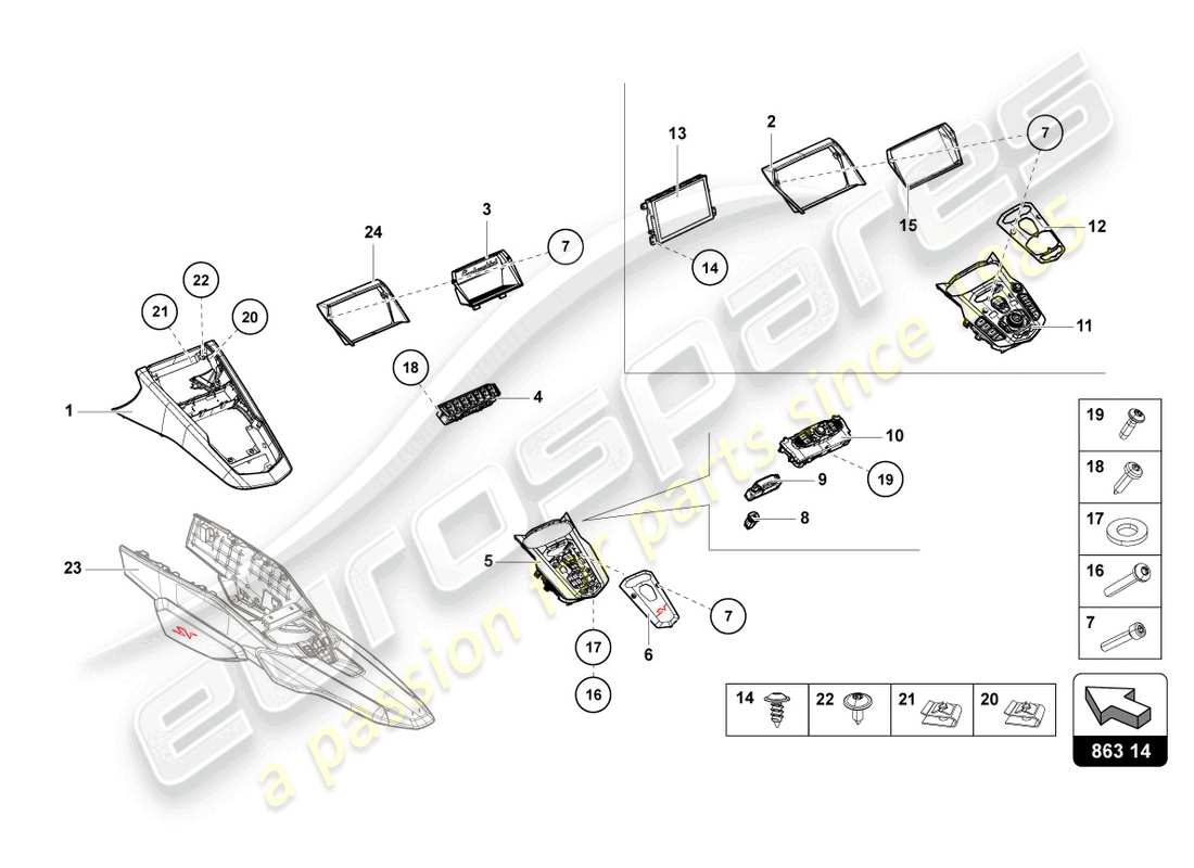 lamborghini lp750-4 sv roadster (2017) centre console part diagram