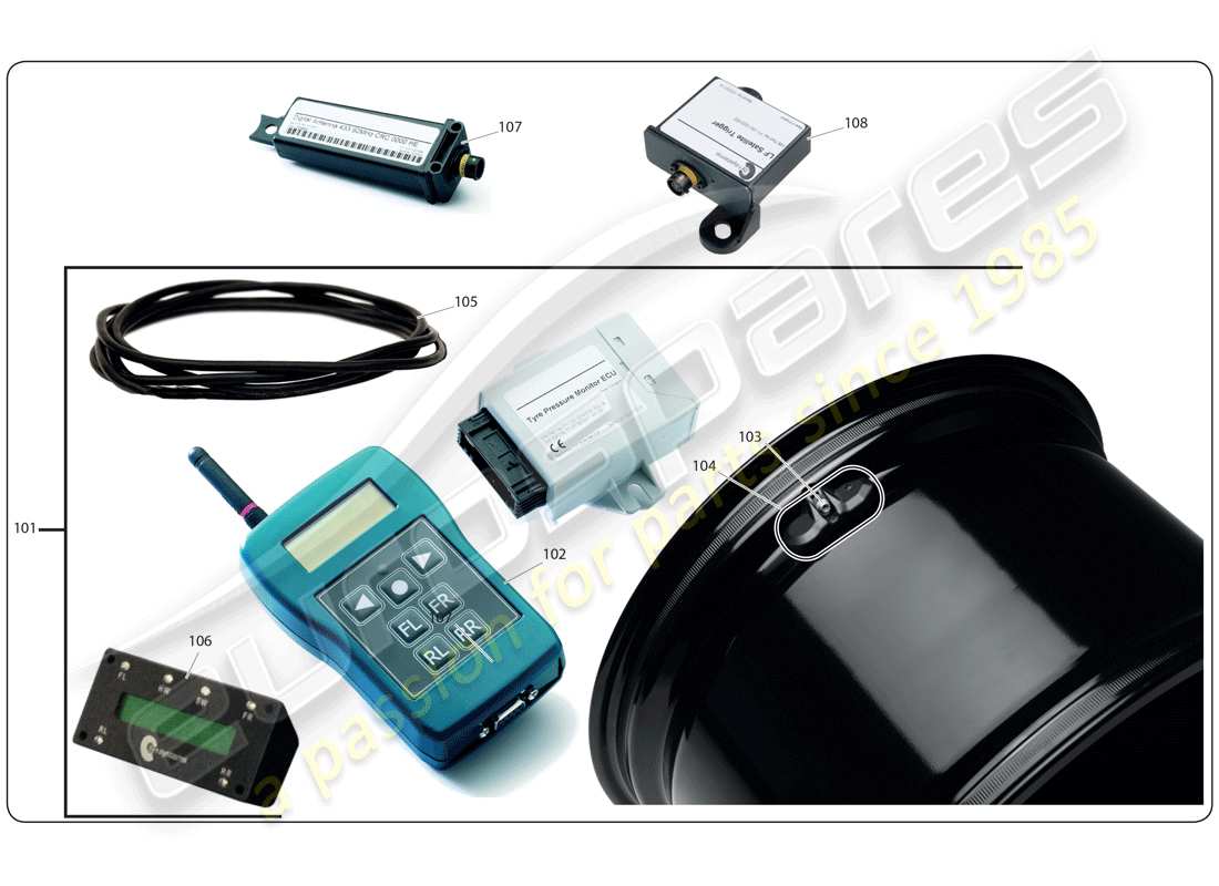 lamborghini super trofeo (2009-2014) tpms kit parts diagram