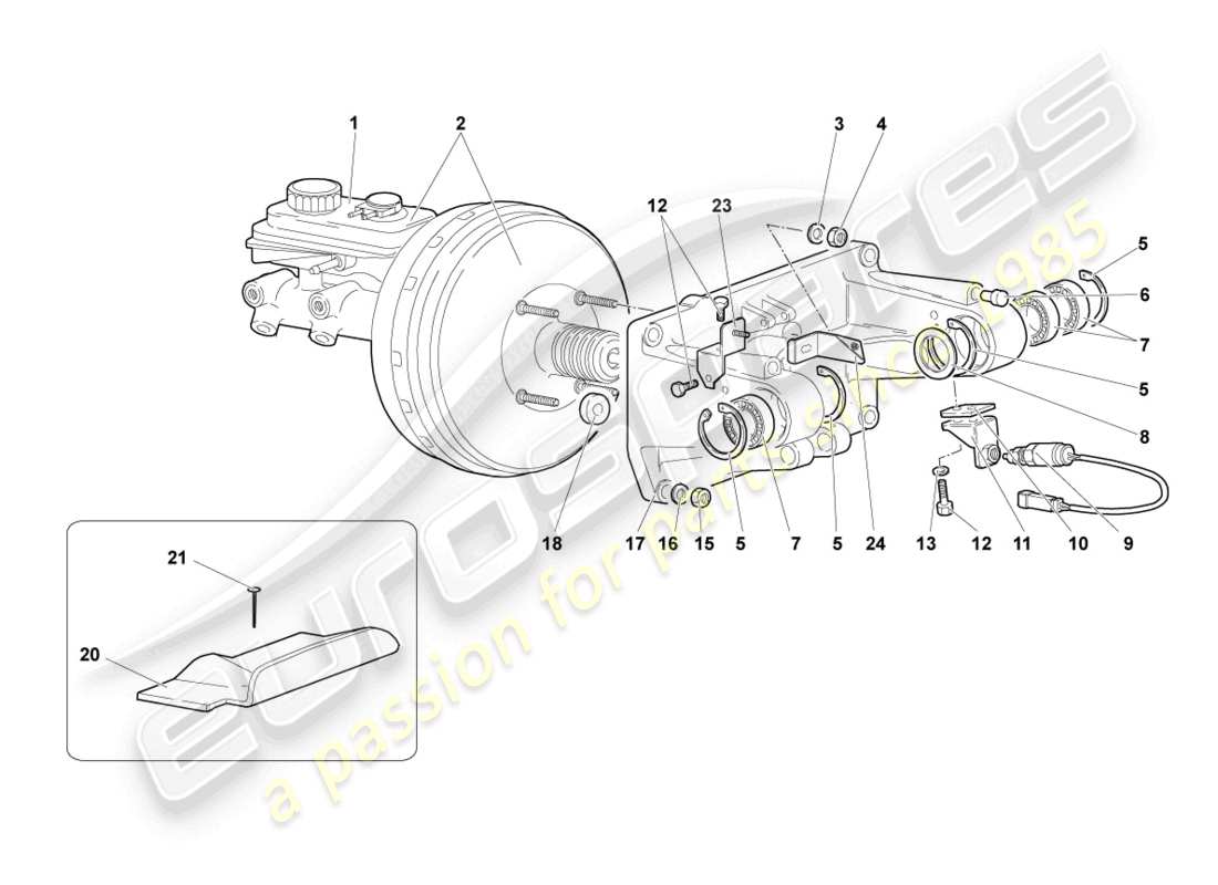 lamborghini murcielago coupe (2002) brake servo rhd parts diagram