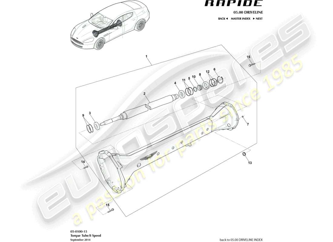 aston martin rapide (2011) torque tube assembly, 8 spd part diagram