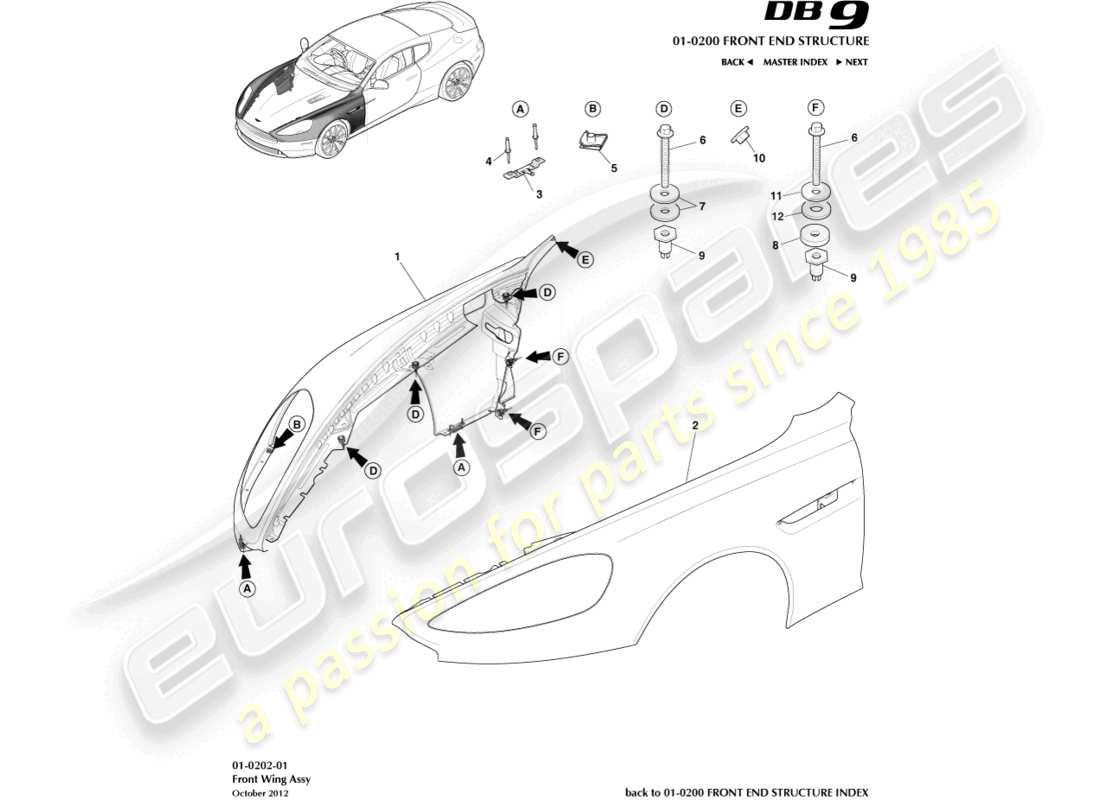 aston martin db9 (2014) front wings part diagram