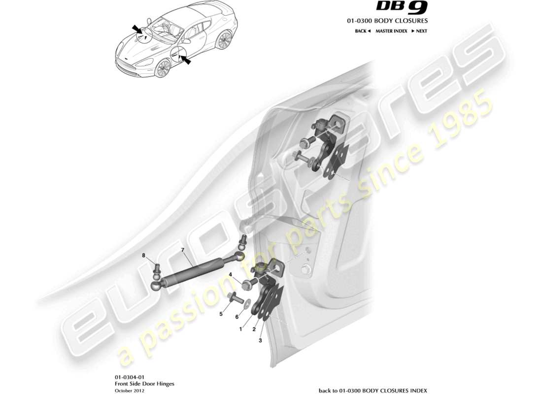 aston martin db9 (2015) door hinge assembly part diagram