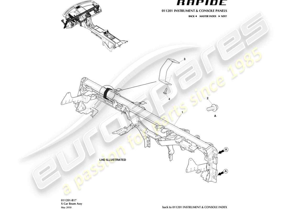 aston martin rapide (2010) ip cross beam parts diagram