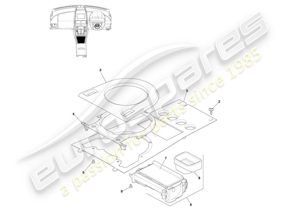 aston martin v8 vantage (2005) front console, manual, to 16my part diagram