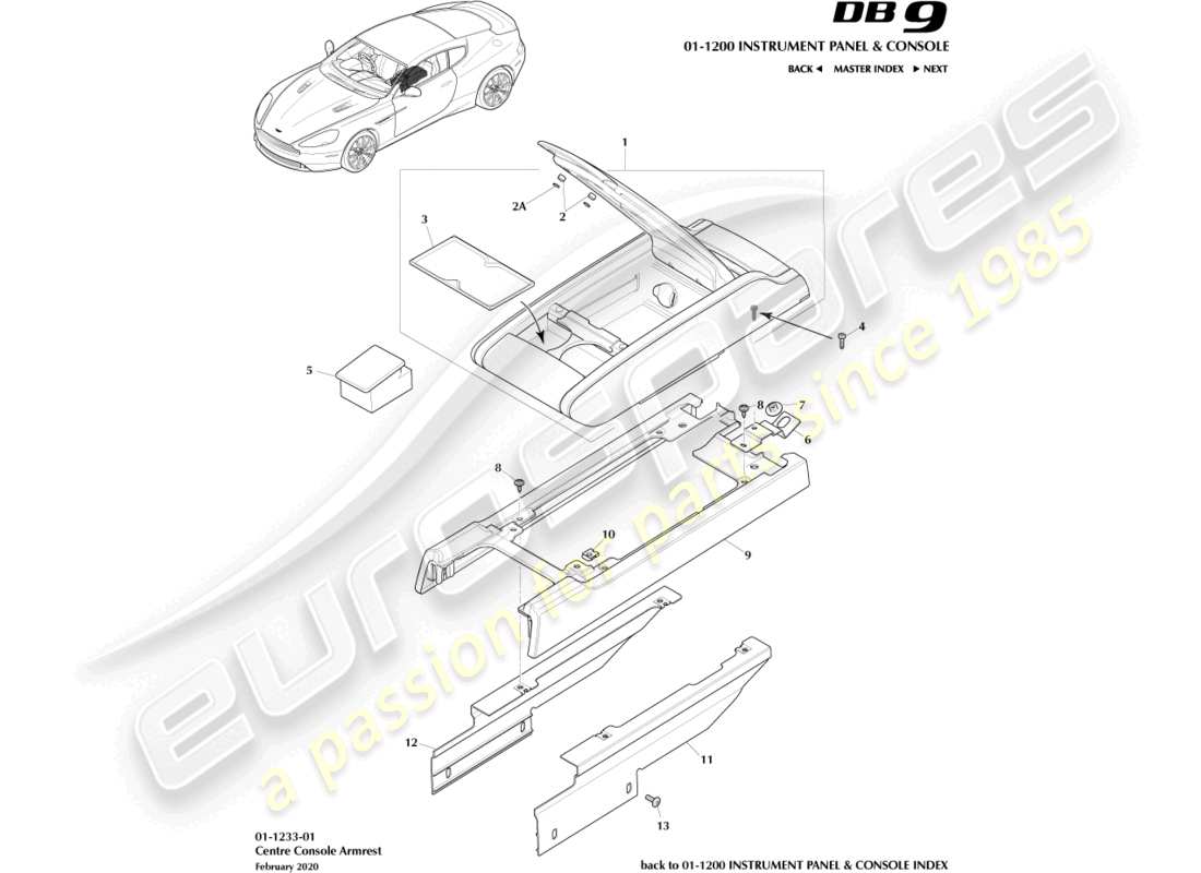 aston martin db9 (2015) centre console armrest part diagram