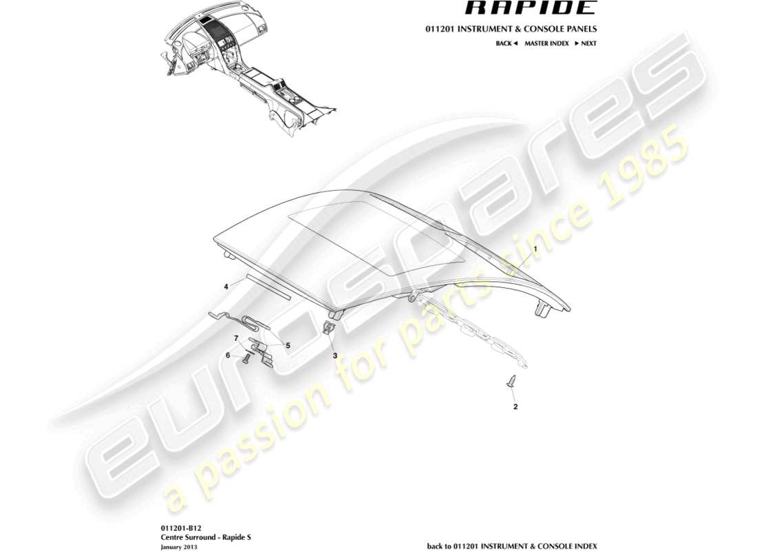 aston martin rapide (2011) centre stack trim panel, s part diagram