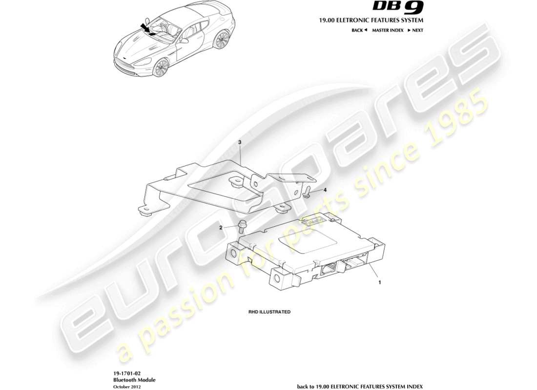 aston martin db9 (2014) bluetooth module part diagram