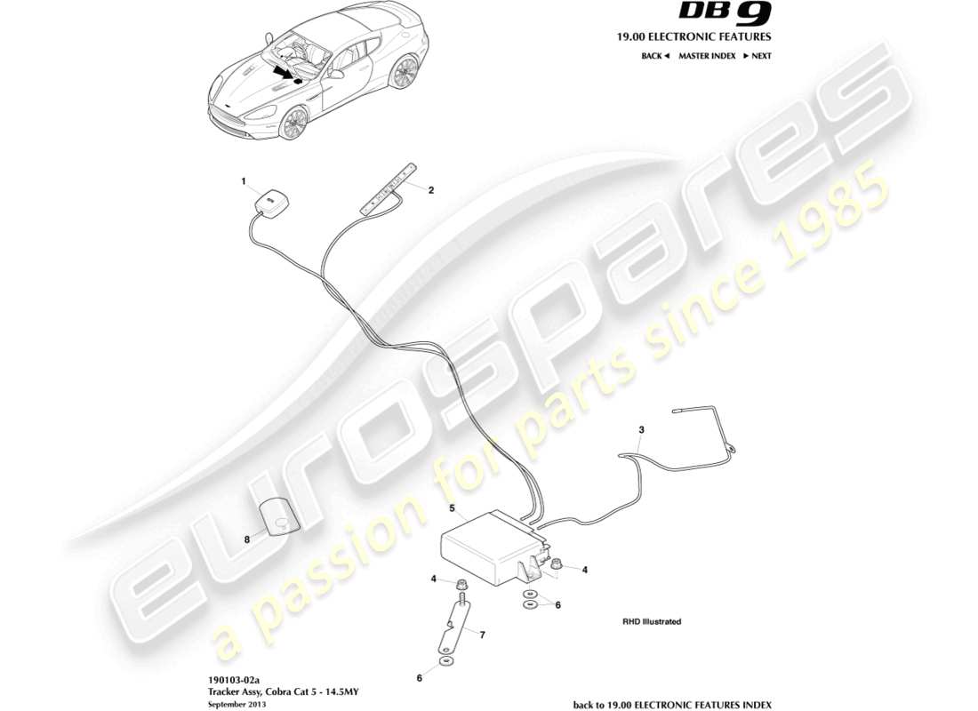 aston martin db9 (2014) cobra cat 5 tracker, 14.5my part diagram