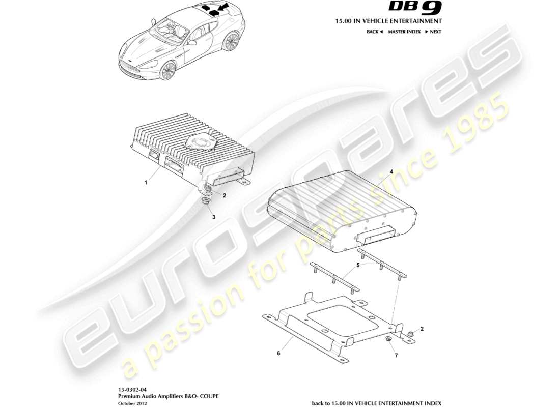 aston martin db9 (2014) amplifiers, b&o, coupe part diagram