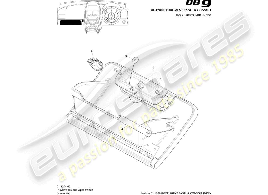 aston martin db9 (2015) glove box switch part diagram