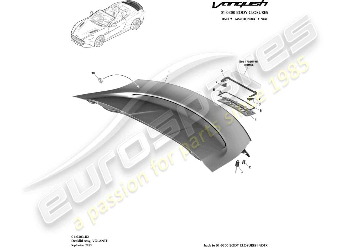 aston martin vanquish (2018) decklid assembly, volante part diagram