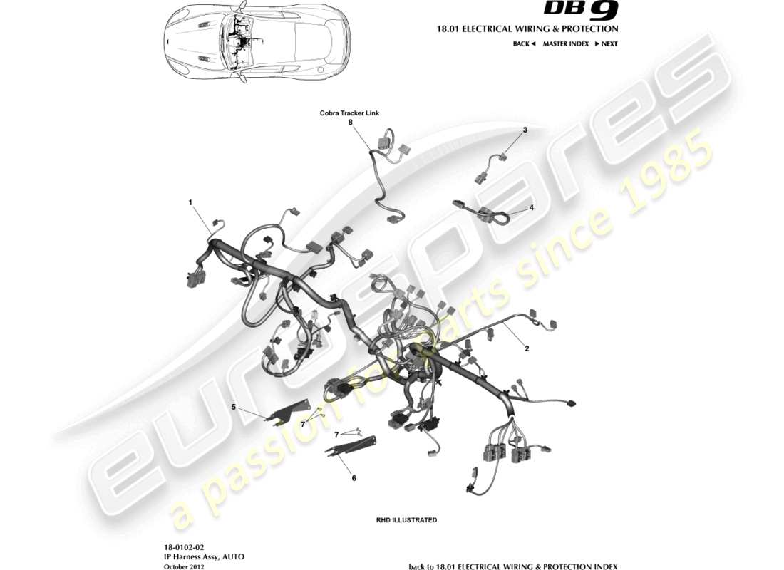 aston martin db9 (2015) ip harness part diagram