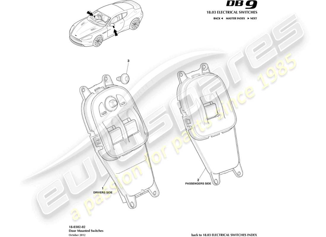 aston martin db9 (2014) door mounted switches part diagram