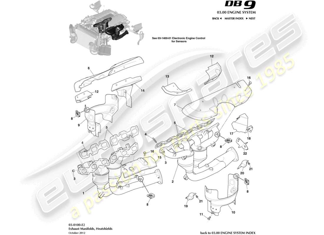 aston martin db9 (2014) exhaust manifolds part diagram