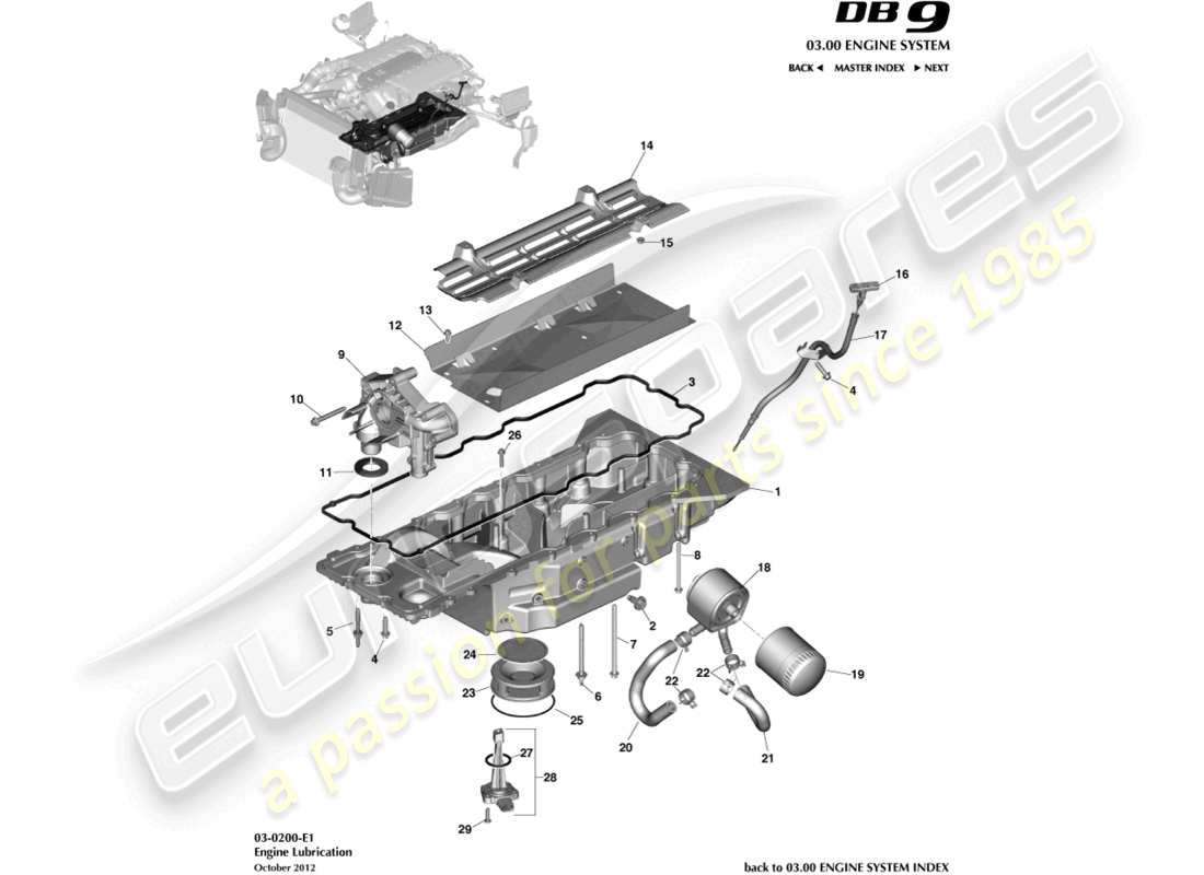 aston martin db9 (2014) engine lubrication part diagram