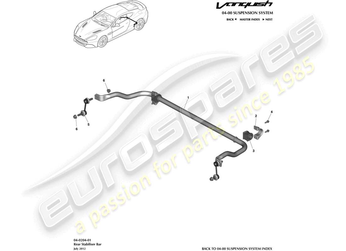 aston martin vanquish (2018) rear stabiliser bar part diagram