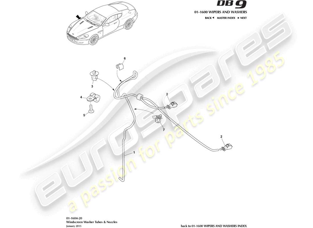 aston martin db9 (2006) windscreen wash parts diagram