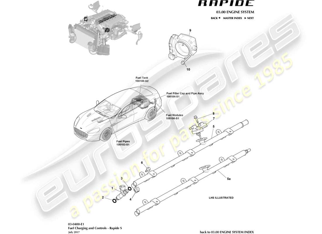 aston martin rapide (2011) fuel charging & controls part diagram