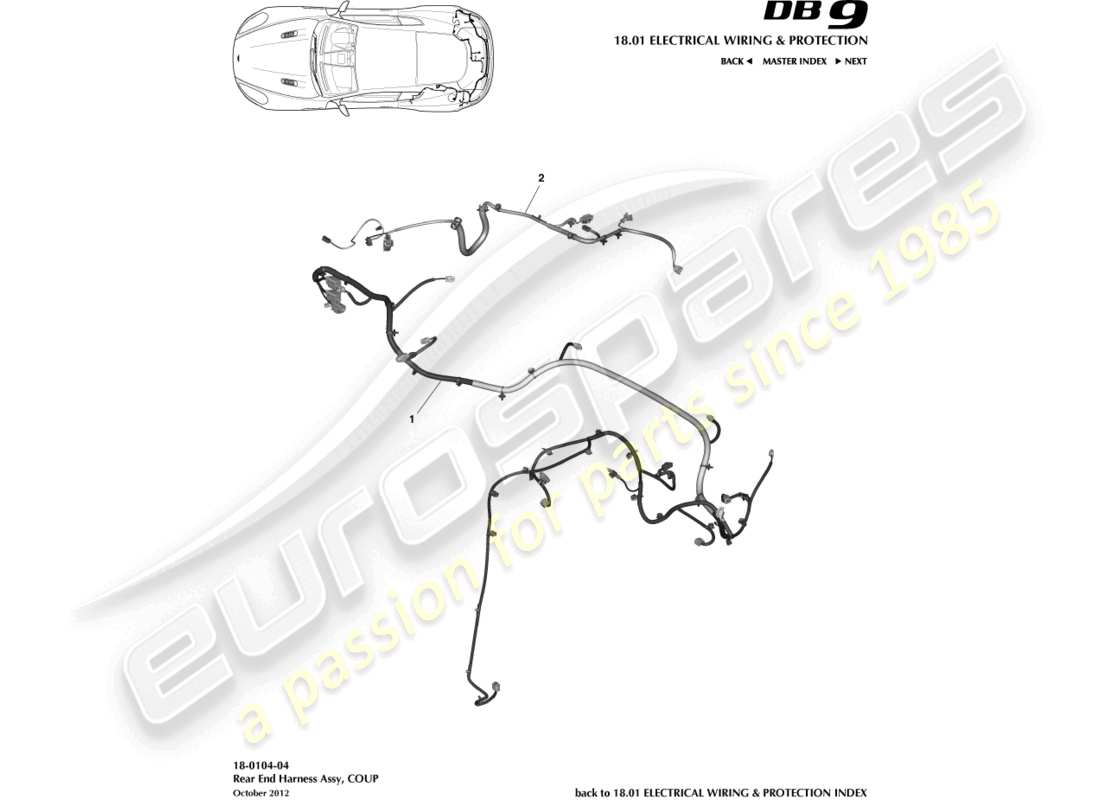 aston martin db9 (2014) rear end harness, coupe part diagram