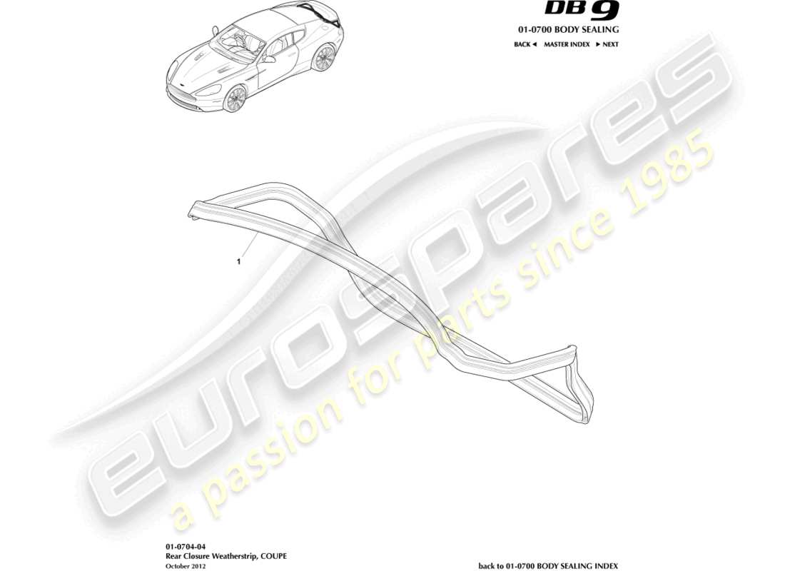 aston martin db9 (2014) rear closure weatherstrip, coupe part diagram