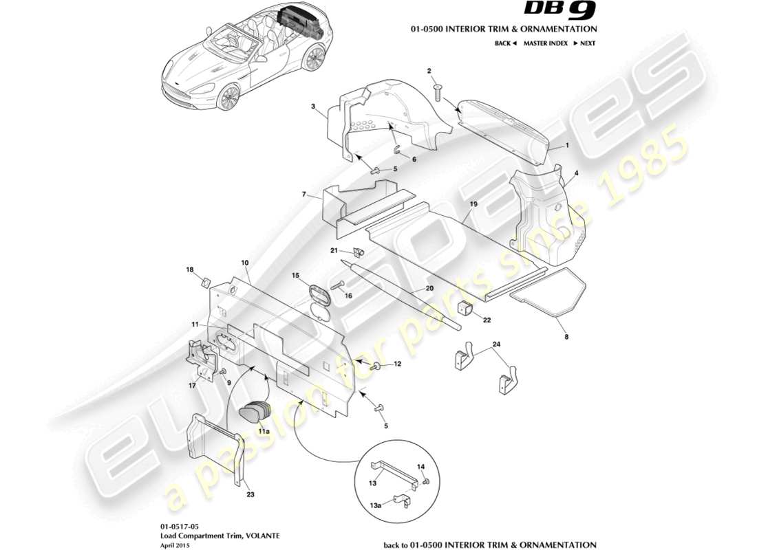 aston martin db9 (2014) load compartment trim, volante part diagram