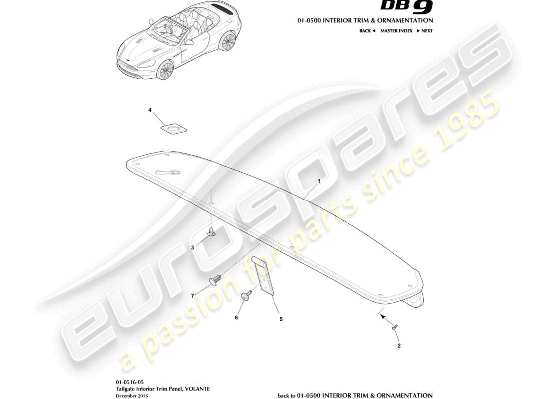 aston martin db9 (2014) tailgate trim panel, volante part diagram