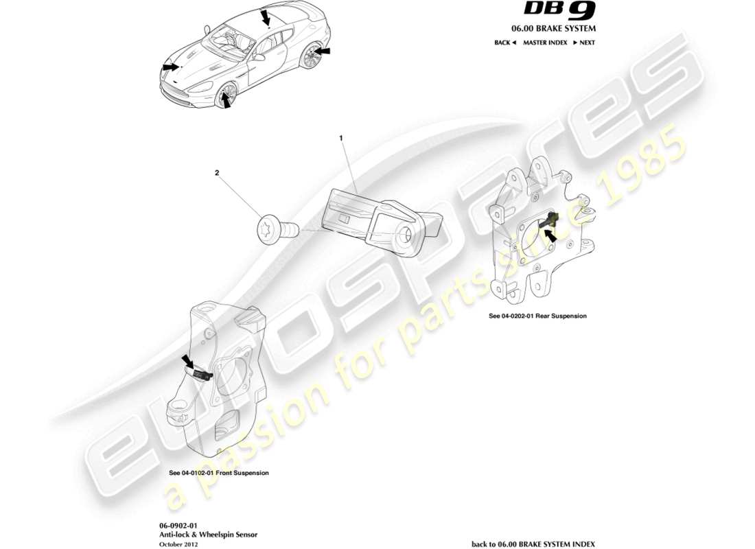 aston martin db9 (2014) wheel speed sensors part diagram