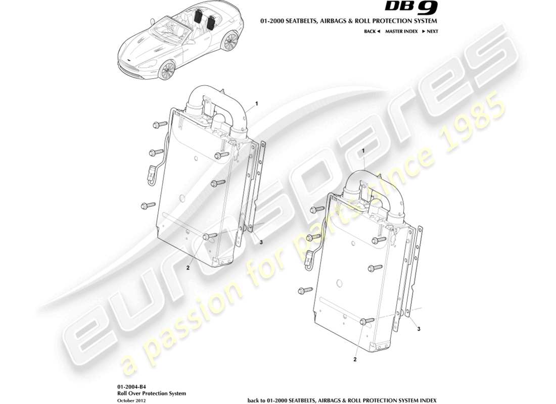 aston martin db9 (2014) deployable rollbar, volante part diagram