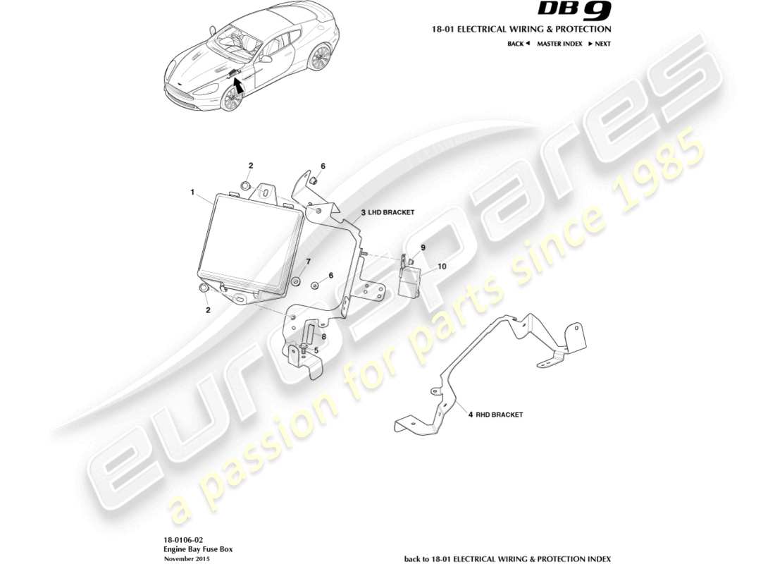 aston martin db9 (2014) engine bay fusebox part diagram