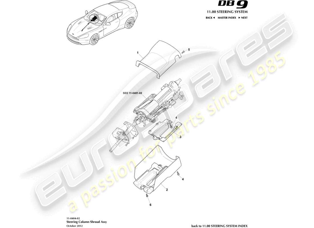 aston martin db9 (2014) column shroud part diagram