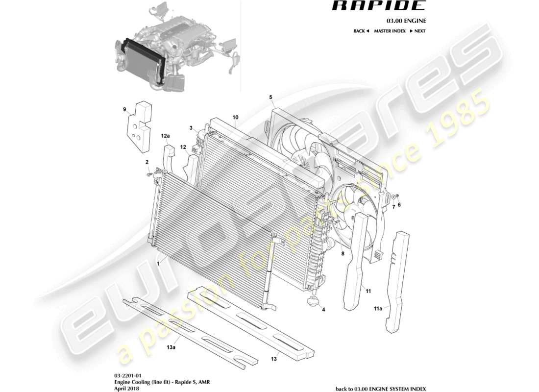 aston martin rapide (2010) engine cooling, line fit parts diagram