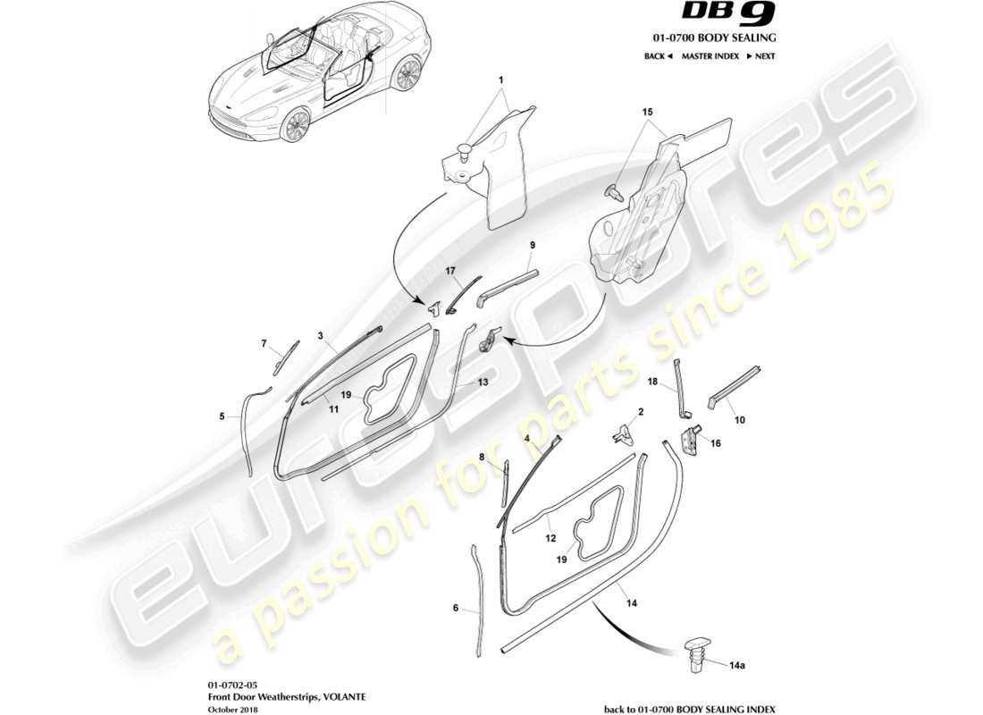 aston martin db9 (2014) door weatherstrips, volante part diagram