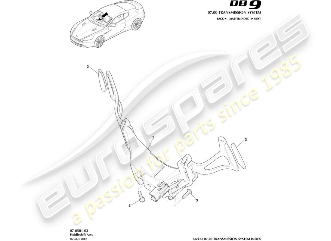 aston martin db9 (2014) paddleshift part diagram